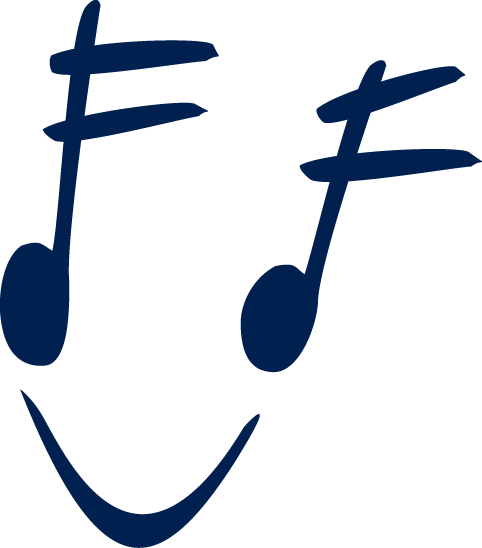 The Community Music School's logo: two stylized sixteenth notes with a tie on the bottom, making it look like a smiley face.